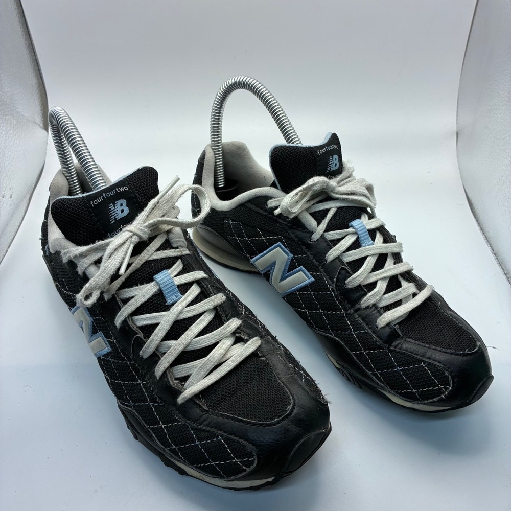 New Balance 442 FourFourTwo Men Black Light Blue Quilted Sneakers Athletic Shoes